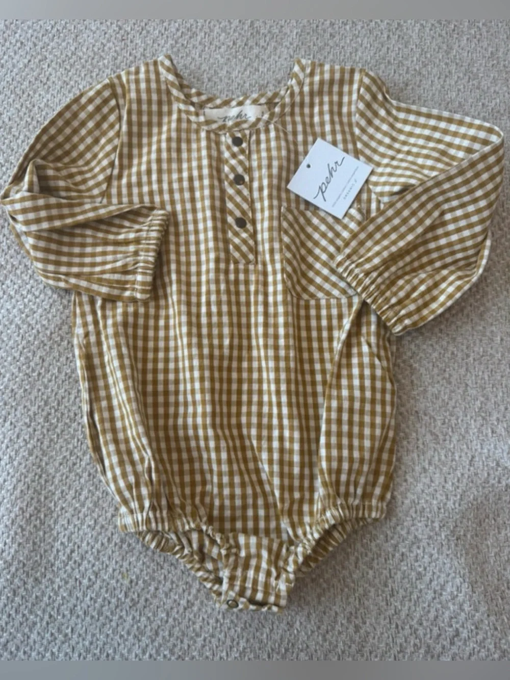 Pehr gingham long sleeve one piece 12-18m
